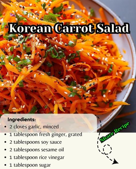 Quinoa Carrot Salad, Japanese Carrot Salad, Korean Radish Salad, Korean Carrot Salad Recipe, Healthy Korean Food Diet, Carrot Beet Salad, Raw Carrot Recipes, Asian Carrot Salad, Korean Recipes Vegetarian