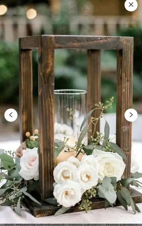 Wood Lantern Wedding, Wood Centerpieces Wedding, Lanterns With Flowers, Lantern Centerpiece Wedding, Wedding Wine Bottles, Backyard Reception, Yosemite Wedding, Barn Wedding Decorations, Lantern Centerpieces