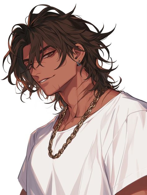 Modern Male Oc Art, Yakuza Oc Male, Mexican Oc Male Art, Hawaiian Character Design Male, Male Hair Art Reference, Brown Skin Character Design, Oc With Brown Hair, Hispanic Oc Art, Male Oc Hairstyles