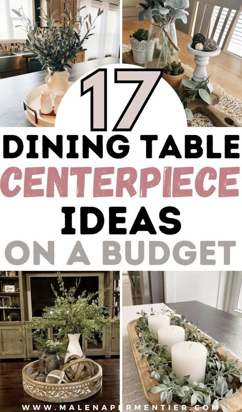 dining table centerpiece ideas - easy and diy Round Tray Decor Dining Table, Farmhouse Kitchen Table Decor Ideas, Decorating Ideas For Dining Room Table, Dining Room Table Centerpiece Ideas Farmhouse Dough Bowl, Ideas For Centerpieces For Dining Table, Styling A Dining Table, Formal Dinning Room Table Center Piece, Farmhouse Table Centerpiece Ideas, How To Decorate A Kitchen Table