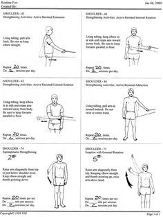 rotator cuff strengthening exercises - rehab handout Rotator Cuff Physical Therapy, Rotator Cuff Exercises Physical Therapy, Rotator Cuff Strengthening, Deltoid Muscle, Rotator Cuff Rehab, Shoulder Strengthening, Frozen Shoulder Exercises, Shoulder Rehab Exercises, Theraband Exercises