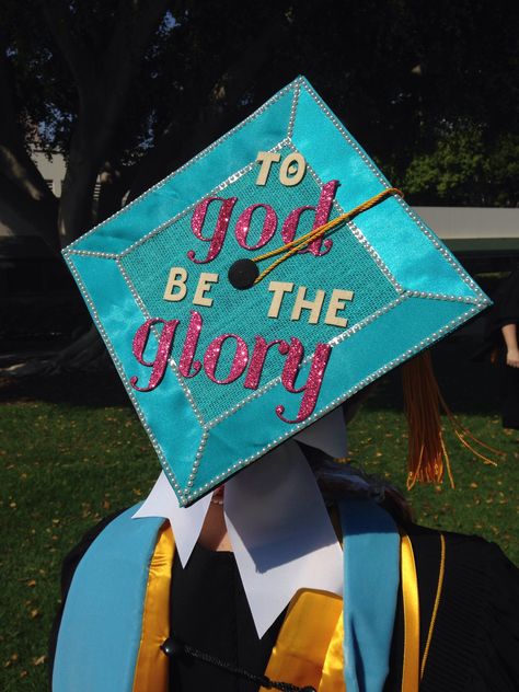 to God be the glory graduation cap All Glory To God Graduation Cap, Graduation Cap Christian Ideas, My Story His Glory Grad Cap, God Graduation Cap, Cap Decoration Graduation, Graduation Cap Ideas, Quotes Unique, To God Be The Glory, Nursing Quotes