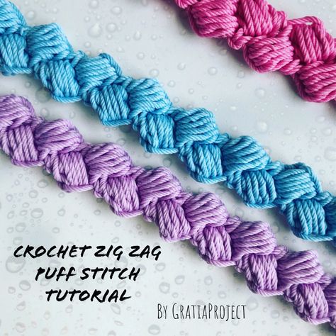 Zig Zag Puff Stitch Crochet, Puff Stitch Tutorial, T Shirt Yarn Bag, Cute Couch, Crochet Zig Zag, Crochet School, Knitted Jewelry, Puff Stitch Crochet, Kids Crochet Pattern