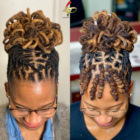 Loc Bun Styles Updo, Dread Locks Styles For Ladies, How To Style Locks Hairstyles, Loc Style Updo, Lock Hairstyles Locs Dreadlocks, Loc Petal Styles, Updo Loc Styles, Dreadlocks Styles For Women Black, Dreadlocks Styling