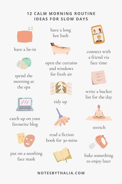 Morning Routine Ideas, Slow Days, Slow Morning, Routine Ideas, Healthy Morning Routine, Self Care Bullet Journal, Vie Motivation, Evening Routine, Self Care Activities