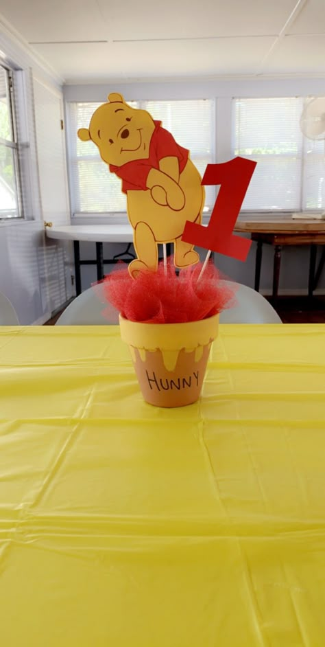 Winnie The Pooh Theme Centerpieces, Winnie The Pooh Birthday Party Centerpieces, Winnie Pooh Table Decorations, Winnie The Pooh First Birthday Centerpieces, Winnie The Pooh 1st Bday Party, Winnie The Pooh 1st Birthday Centerpieces, Center Piece Winnie The Pooh, Winnie The Pooh First Bday, Winnie Pooh Birthday Party Decoration