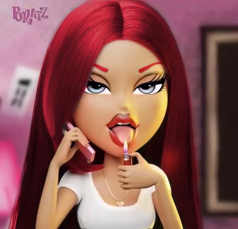 Cartoon Redhead, Red Hair On Brown Skin, Red Head Cartoon, Red Hair Cartoon, Red Hair Doll, Red Hair Looks, Hair Cartoon, Redhead Art, Bratz Doll Outfits