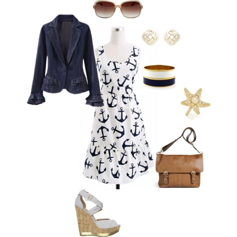 Anchors Away Sundress Nautical Outfits, Summer Fashion Dresses, Outfit Trends, Nautical Fashion, Fashion Dresses Casual, Casual Summer Dresses, Polyvore Outfits, Anchors, A Dress