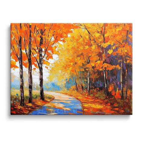 PRICES MAY VARY. Vibrant Autumn Wall Art Decor: This stunning autumn landscape wall art features a vibrant forest path with golden-orange leaves, bringing the warmth and energy of fall into your home, perfect for any living room, bedroom, or office. Ready To Hang: This framed canvas wall art comes with gallery-wrapped frames, measuring 8x10/11x14/16x20/24x30 inches (slight dimension variation of 0.2 inches may apply), making it a perfect fit for any space. High-Quality Craftsmanship: Printed on Fall Canvas Art, Autumn Landscape Painting, Fall Paintings, Golden Forest, Fall Frames, Fall Art Projects, Fall Canvas, Orange Leaves, Forest Path