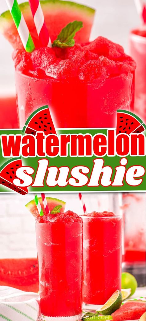 Keto Watermelon Recipes, Slushie Punch Recipes, Fun Summer Drinks For Kids, Recipes Using Watermelon, Slushy Ideas, Easy Non Alcoholic Drinks, Slushy Recipes, Watermelon Recipes Dessert, Cooler Recipes