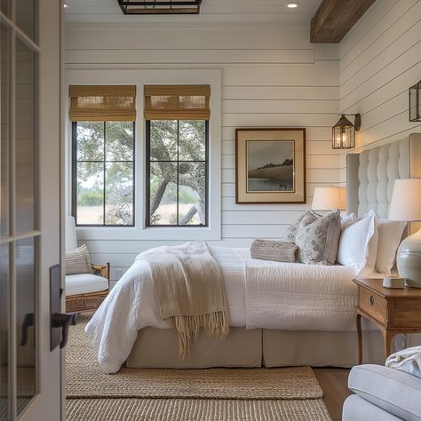 My Images Wood Shiplap Bedroom, Lake House Master Bed, Lake Home Interior, Lake House Guest Bedroom, Seaside Cottage Interior, Bedroom Farmhouse Style, Lake Bedroom, Lakehouse Bedroom, Lake House Bedroom