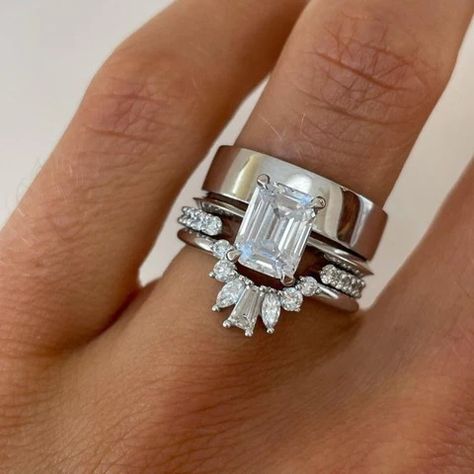 Solid Gold Wedding Bands – Marrow Fine Unique Thick Band Engagement Rings, White Gold Thick Wedding Band, Chunky Silver Wedding Rings, Thick White Gold Wedding Bands For Her, Wedding Band With Emerald Cut Engagement, Thick White Gold Wedding Band, Thick Wedding Band With Engagement Ring Silver, Thick Silver Wedding Band Women, White Gold Wedding Stack