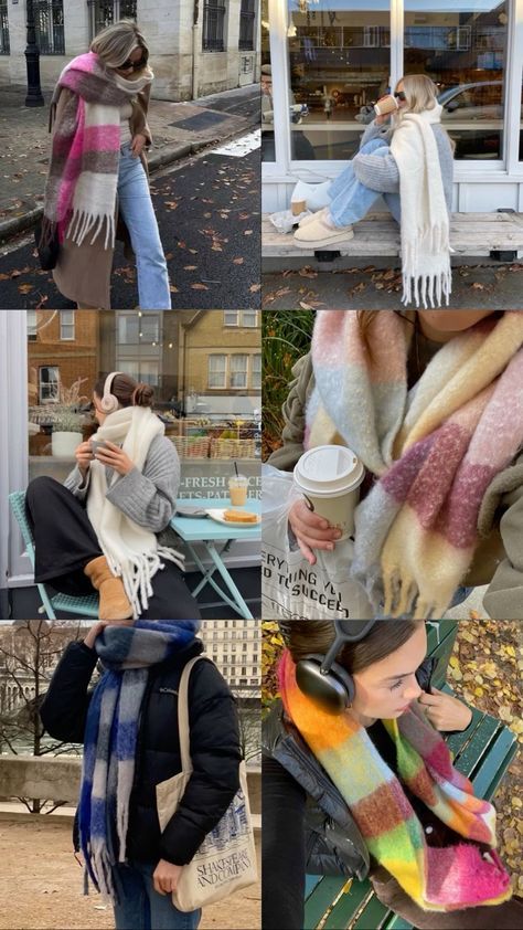 Chunky Scarf Fit, How To Wear Chunky Scarf, Chunky Winter Scarf, Scarf Outfit 2024, Chunky Scarf Outfit Aesthetic, Fall Outfit With Scarf, Scarf And Coat Outfit, Fall Outfits Scarf, Fall Outfits With Scarf