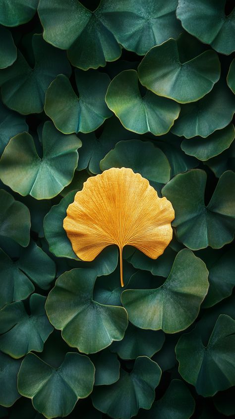 🍃✨ Discover the beauty of nature's treasures! 🌟 A single golden Ginkgo leaf shines brilliantly among a sea of green, showcasing its stunning metallic sheen and intricate details. 🌿 This striking contrast reminds us to embrace uniqueness and find beauty in unexpected places. 💛🍂 #NatureBeauty #GinkgoLeaf #GoldenTreasure #Inspiration #FindYourShine... Ginko Leaf Design, Ginkgo Art, Ginko Biloba, Gingko Leaves, Whimsical Cats, Ginkgo Biloba, Ginkgo Leaf, Find Beauty, A Sea