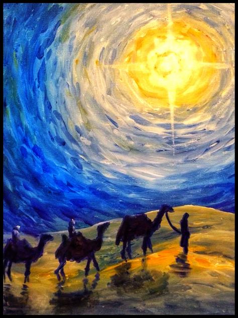 Three Wise Men Painting, Famous Christmas Paintings, Three Wise Men Art, 3 Wise Men Painting, Religious Christmas Paintings, 3 Wise Men Craft, Wise Men Painting, Simple Nativity Painting, Easy Nativity Painting