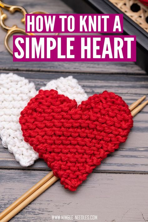 Knit A Heart, Knitted Heart Pattern, Small Knitting Projects, Garter Stitch Knitting, Knitting Patterns Free Beginner, Easy Knitting Projects, Knitting Basics, Dishcloth Knitting Patterns, Casting On