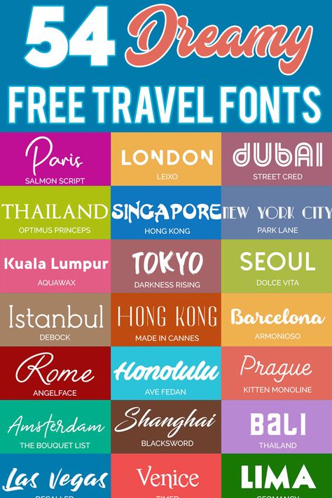 50+ Free Travel Fonts! #travel #fonts #cricut #travelfont #typography Fonts For Projects, Travel Font, Camping Font, Paris Font, Travel Typography, Paris Airbnb, Travel Fonts, Vacation Graphic, Fonts Cricut