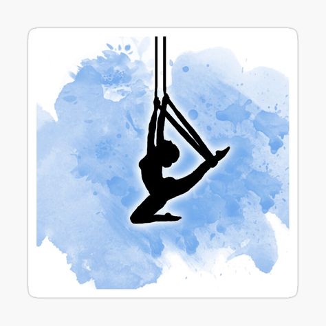 Visually describe the emotional experience of performing on aerial silks with this silhouette on blue watercolor #aerialist #yoga #aerialyoga #silhouette #sticker #blue #emotional #dance #dancer #watercolor Aerial Yoga Photography, Dancer Watercolor, Aerial Yoga Poses, Dance Wall Art, Aerial Hammock, Instagram Symbols, Aerial Acrobatics, Aerial Photography Drone, Dance Paintings