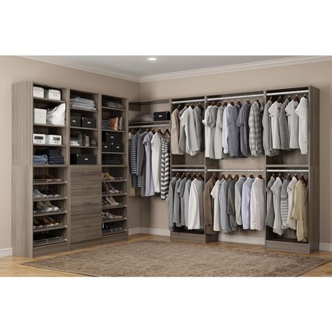 Home Decorators Collection Calabria Walk In 15 in. D x 243 in. W x 84 in. H Platinum (White) Wood Closet System Home Depot Closet System, Home Depot Closet, Ideas Armario, Vstupná Hala, Wood Closet Systems, Front Closet, Wood Closet, Closet Planning, Walking Closet