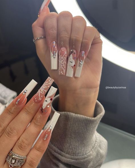 Christmas Press On Nails, Fake Nails White, Medium Nails, Nails For Women, Nail Swag, Nails Pink, Stick On Nails, Xmas Nails, Christmas Nail Designs