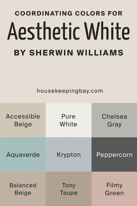 Sherwin-Williams Aesthetic White SW-7035 Coordinating Colors Aesthetic White Sherwin Williams Coordinating Colors, Sherwin Williams Aesthetic White Coordinating Colors, Aesthetic White Sw, Aesthetic White Sherwin Williams, Sherwin William, Gray Floors, Beige Wall Colors, Bedroom 2022, Coastal Paint