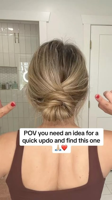 Lainey Ostrom | You don’t have to have hair experience to be able to do this updo! It’s quick, easy, and cute 😍 - #updohairstyles #updostyles #quickhair… | Instagram Very Easy Updos, Casual Updos For Medium Hair Tutorial, Bridesmaid Hair Simple Updo, Short Hair Easy Bun, Super Easy Updo, Casual Work Updo, Easy Updos To Do On Yourself, Hair Bun Styles For Short Hair, Easy Hair Up Do