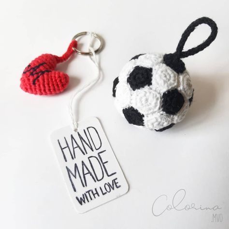 #⚽️ #�❤ #colorinamvo  #handmadewithlove  #madeinmontenegro  #handmadeinmontenegro  #football #ball #handmade #rucnirad #crochet #heklanje… Crochet Football Keychain Pattern Free, Crochet Soccer Ball Keychain Free Pattern, Crochet Soccer Ball Keychain, Sports Crochet, Crochet Soccer, Football Crochet, Football Presents, Crochet Football, Eraser Stamp