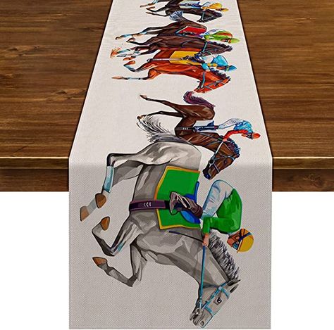 Amazon.com: Nepnuser Kentucky Derby Table Runner 90 Inches Long Horse Race Jockey Party Decorations Linen Home Dining Room Kitchen Table Decor : Home & Kitchen Horse Racing Party, Horse Race Game, Home Dining Room, Tafel Decor, Run For The Roses, Banquet Decorations, Race Party, Printed Table Runner, Outdoor Party Decorations