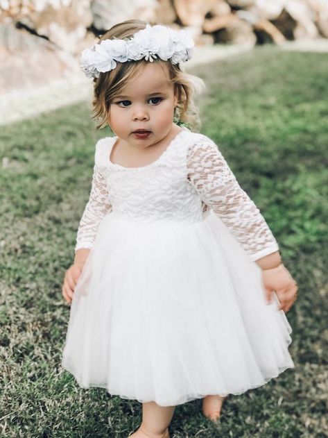 Knee Length Tulle Skirt, Lace Back Dress, White Flower Crown, Flower Girls Dress, Lace Back Dresses, Girls Party Wear, Western Wedding Dresses