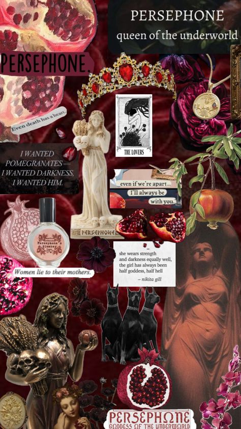 #persephone #collage #vibes #greek #mythology #goddess #god #history #underworld #hades Female Hades And Persephone, Hades And Persephone Altar, Child Of Persephone Aesthetic, Persephone Collage, Hades Altar, Persephone Altar, Goddess Character, Lady Persephone, Greek Goddess Persephone