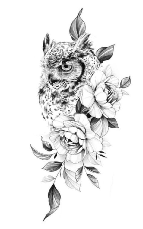 Owls Tattoo Design, Feminine Rebirth Tattoo, Sunflower And Owl Tattoo, Owl And Cherry Blossom Tattoo, Owl Flowers Tattoo, Fineline Owl Tattoo, Womens Owl Tattoo, Owls Tattoo For Women, Owl Tattoo For Women Back