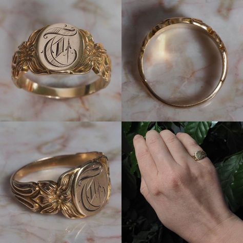 Golden Rings For Men, Gold Signet Ring Mens, Mens Gold Signet Rings, Signet Ring Gold, Mens Ring Designs, Custom Signet Ring, Art Nouveau Ring, Signet Ring Men, Golden Ring