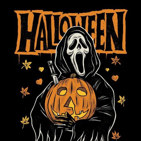 Every Day Is Halloween, Halloween Comic Art, This Is Halloween, Ghost Astethic, Halloween Characters Drawings, Art Halloween Wallpaper, Spooky Halloween Drawings, Horror Movie Drawings, Ghostface Painting