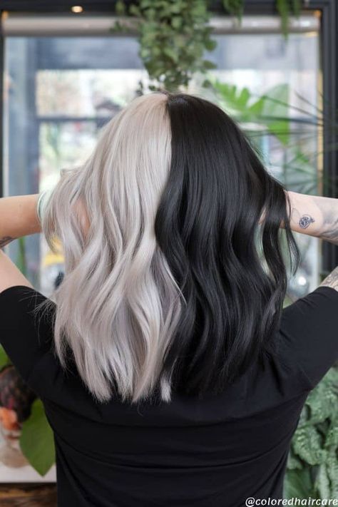 Split Dye Hair | How To Rock The Two-Tone Look. 2 Dye Hairstyle, Split Hair Color, Split Hair Dye, Best Color Combos, Split Dye Hair, Hair Dye Brands, Hair Dye Removal, Half And Half Hair, Split Dye