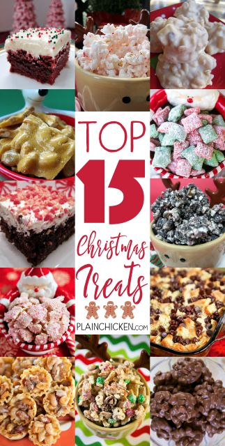 Top 15 Christmas Treats - 15 sweet treats that are perfect for the holidays! Great for parties and homemade gifts. Christmas Treats To Make, Christmas Sweet Treats, Favorite Christmas Recipes, Christmas Food Treats, Christmas Eats, Christmas Chicken, Xmas Treats, Chicken Treats, Easy Christmas Treats