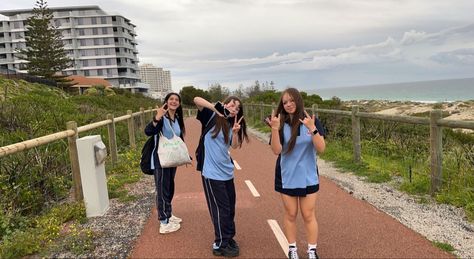 friends, spontaneous, walks, after school, aesthetic, beach, inspo School On The Beach, Australian School Aesthetic, After School Aesthetic, Australia School, Boarding School Aesthetic, Beach School, Romanticizing School, Beach Inspo, Beach Walks