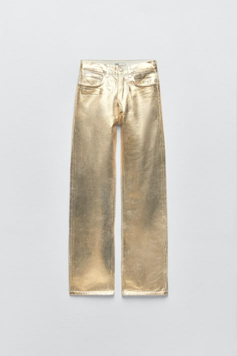 Metallic Trousers, Gold Jeans, Gold Pants, Birthday Fits, Zara Gold, Metallic Look, Stockholm Fashion, Zara Jeans, Zara Pants