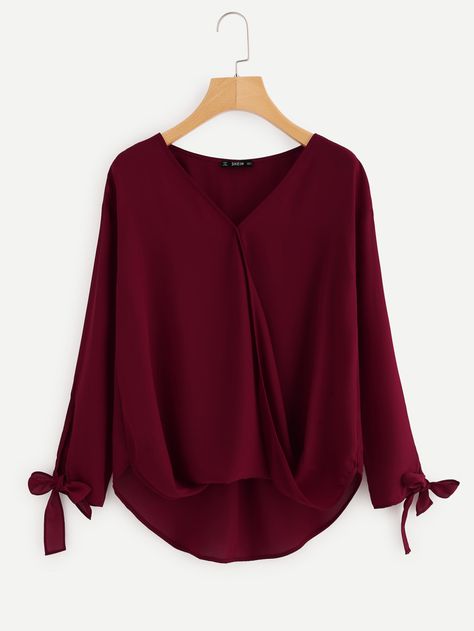 Wine Red Blouse, Hijab Stile, Elegant Wine, Burgundy Blouse, Fall Blouse, Fashion Tops Blouse, Indian Blouse, Red Blouse, Wrap Blouse