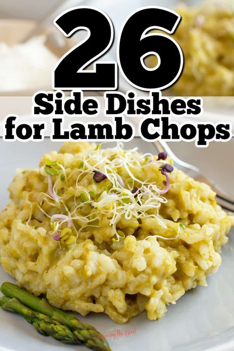 Lamb Chop Menu Ideas, Lamb Chops With Risotto, Lamb Chops And Pasta, Fancy Lamb Dinner, Lamb Menu Ideas, Lamb Risotto Recipes, What To Cook With Lamb Chops, Lamb Chop Sides Recipes, Meals With Lamb Chops