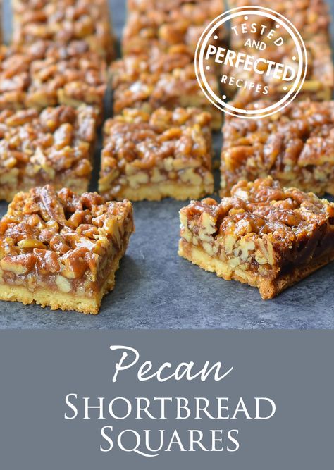 Shortbread Squares, Pecan Squares, Potluck Dessert, Pecan Shortbread, Pecan Desserts, Pecan Topping, Pecan Bars, Buttery Shortbread, Pecan Pie Bars