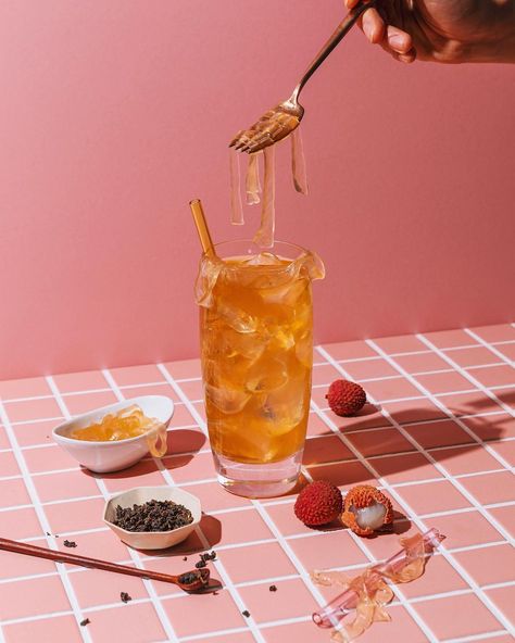 Lychee Photography, Lychee Drink, Honey Pictures, Lychee Tea, Lychee Jelly, Cafe Food, Puff Pastry, Product Photography, Tea Set