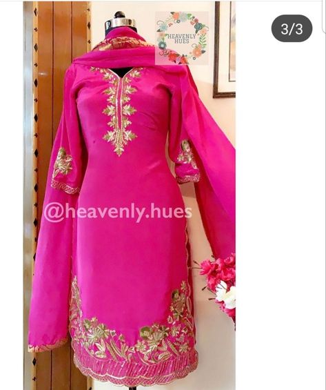 Dogri Suit Designs Jammu, Pink Suit Embroidery Designs, Pink Churidar With Gota Work, Parsi Gara Embroidery Suits, Pink Patiala Suit, Designer Suits For Wedding, Punjabi Suits Party Wear, Salwar Suit Neck Designs, Punjabi Suits Designer Boutique