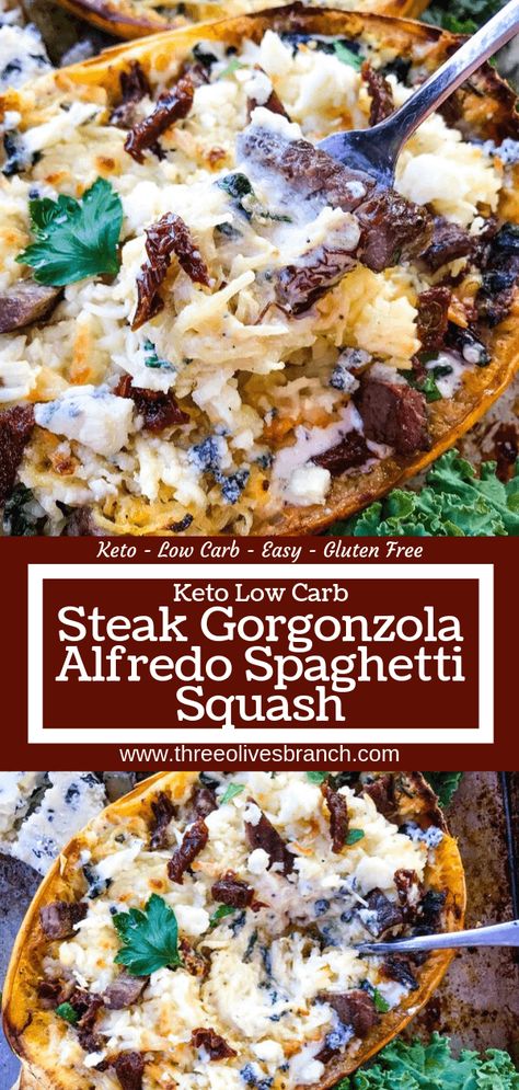 Spaghetti Squash Beef Stroganoff, Cheesy Spinach Artichoke Stuffed Spaghetti Squash, Spaghetti Squash With Steak Recipes, Steak Spaghetti Squash, Spaghetti Squash And Steak Recipes, Spaghetti Squash Recipes Beef, Steak And Spaghetti Squash, Keto Zoodle Recipes Low Carb, Spaghetti Squash And Ground Beef