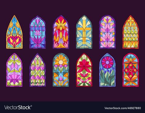 Pointed Arch, Mosaic Frames, Arch Windows, Antique Stained Glass Windows, Stained Glass Windows Church, Window Illustration, L'art Du Vitrail, Glass Painting Patterns, Abstract Mosaic