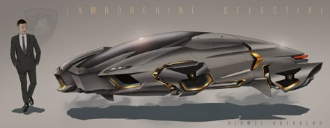 Concept Lamborghini set in the year 2060. And yes hopefully by then we will have flying cars. Cyberpunk Flying Car, Flying Car Concept, Flying Cars, Future Flying Cars, Futuristic Cars Concept, Hover Car, Lamborghini Concept, Concept Car, Futuristic Cars Design