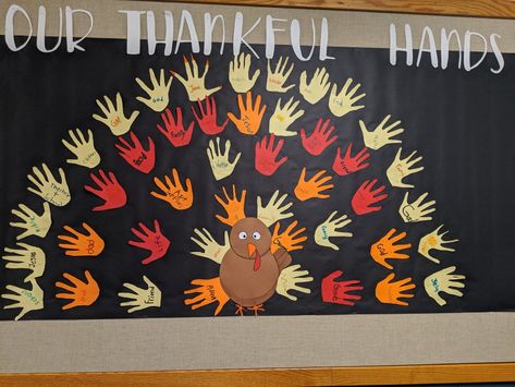 Thankful Hands Bulletin Board, Thankfulness Bulletin Board, Thankful Bulletin Board Ideas, Thankful Turkey Bulletin Board, Thankful Bulletin Board, Grateful Thankful Blessed Bulletin Board, Thankful Tree Bulletin Board, Easy Bulletin Board, Hand Turkey