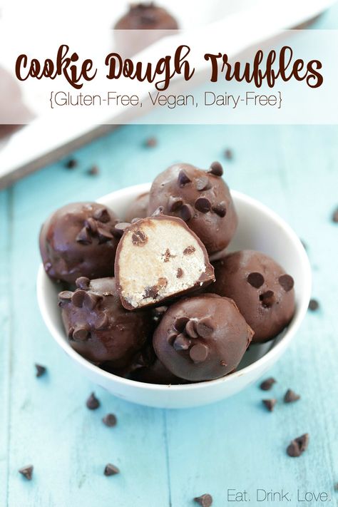 Cookie Dough Truffles (Gluten-Free and can easily be made vegan and dairy-free!) #glutenfree #vegan #dairyfree #cookiedough Recipes Cookie Dough, Dairy Free Truffles, Vegan Cookie Dough Recipe, Gluten Free Truffles, Paleo Cookie Dough, Dairy Free Fudge, Chocolate Chip Cookie Dough Truffles, Cookie Dough Fudge, Vegan Truffles