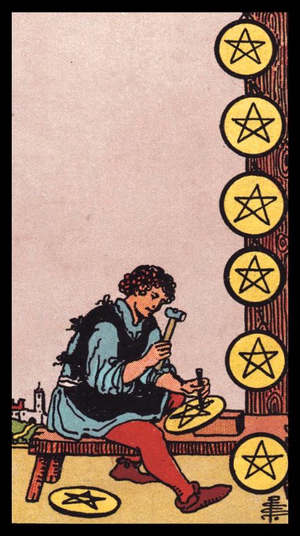 8 Of Pentacles Tarot, Eight Of Pentacles Tarot, Eight Of Pentacles, Eight Of Wands, Rider Waite Tarot Cards, Tarot Aesthetic, Pentacles Tarot, Tarot Significado, Witch Core