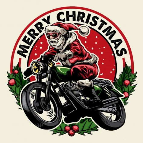 Santa claus riding motorcycle badge Prem... | Premium Vector #Freepik #vector #christmas #christmas-tree #vintage #christmas-card Svg Motorcycle, Motorcycle Christmas, Rock & Roll, Santa Clause, Bikes For Sale, Christmas Lettering, Riding Motorcycle, Vintage Bikes, Christmas Illustration