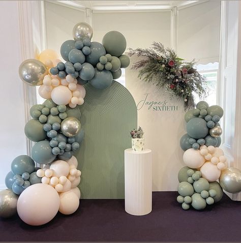 Sage Green And Blue Baby Shower Ideas, 3 Arch Backdrop With Balloons, Christening Decorations Boy, Baptismal Decorations Boy Backdrops, Arch Backdrop With Balloons, Baby Boy Shower Backdrop, Baby Boy Christening Decorations, Baby Boy Baptism Decorations, Sage Green Backdrop